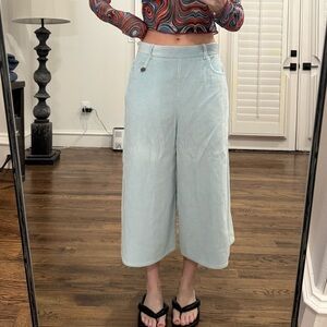 Blue Wide Leg Cropped Corduroy Pant
